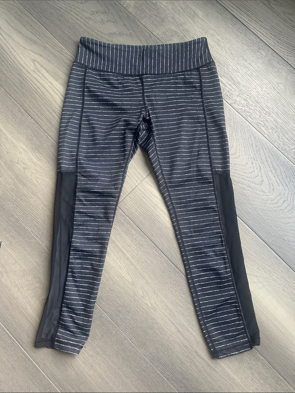 aerie Black & White Striped Cropped Leggings with Mesh Panels
